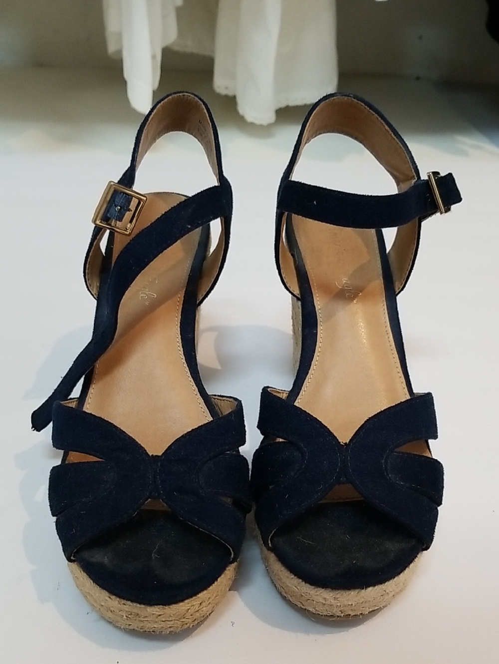 American Eagle Outfitters Navy Suede Espadrille Wedge Sandals